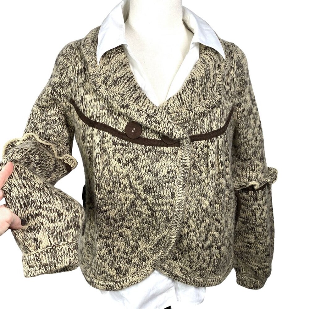 Vertigo Paris Cardigan Sweater Womens Large Chunky Knit Mohair Wool Blend